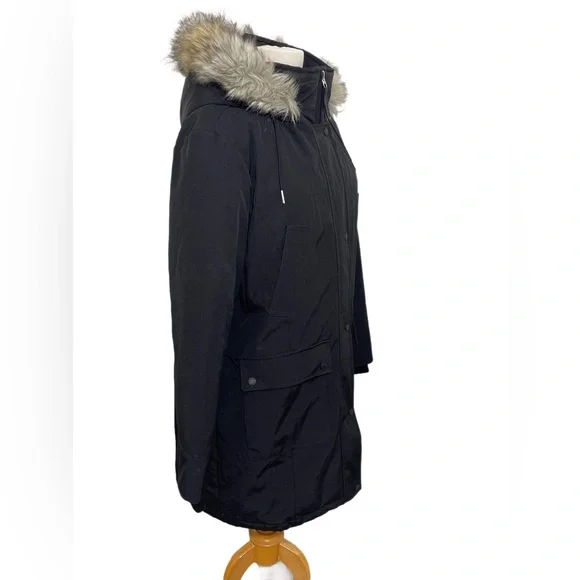 Andrew Marc 3/4 length black down jacket with fur hood Sz M - Picture 5 of 6